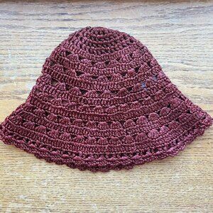 Filippo Catarzi Woven Viscose Bucket Hat Boho Straw Vacation Maroon